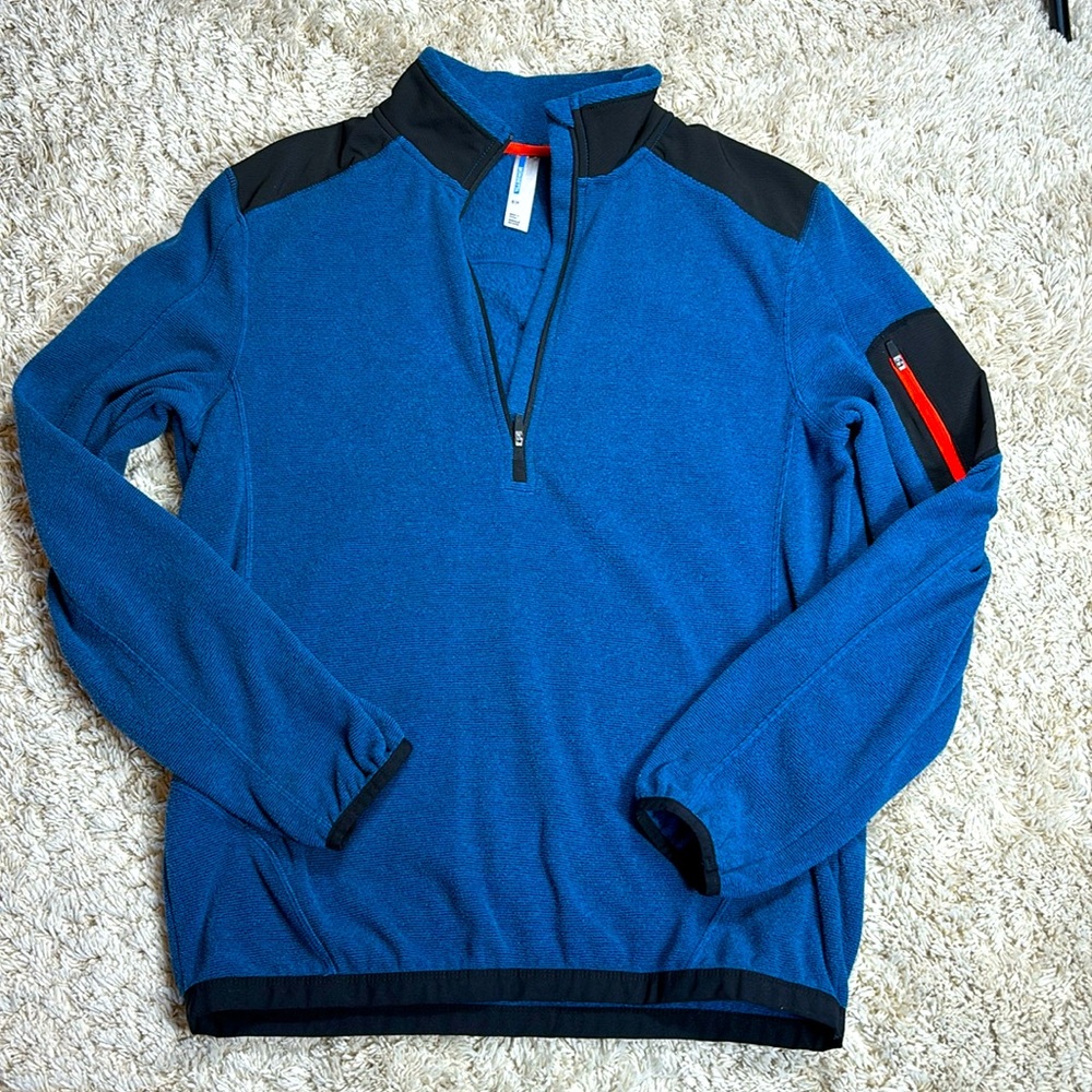 Mondetta Men's Fleece 1/4 Zip Pullover, Blue and Black, Size Small